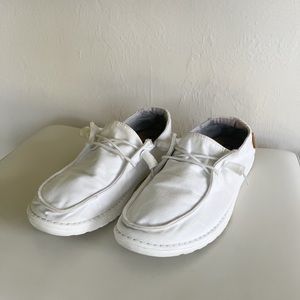 all white Hey Dudes size 8